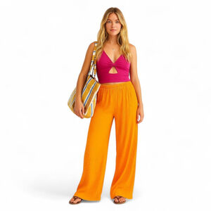 Faithfull French Linen Blend Rupina Pants L NWT Resort Wide Leg | Bold & Bright